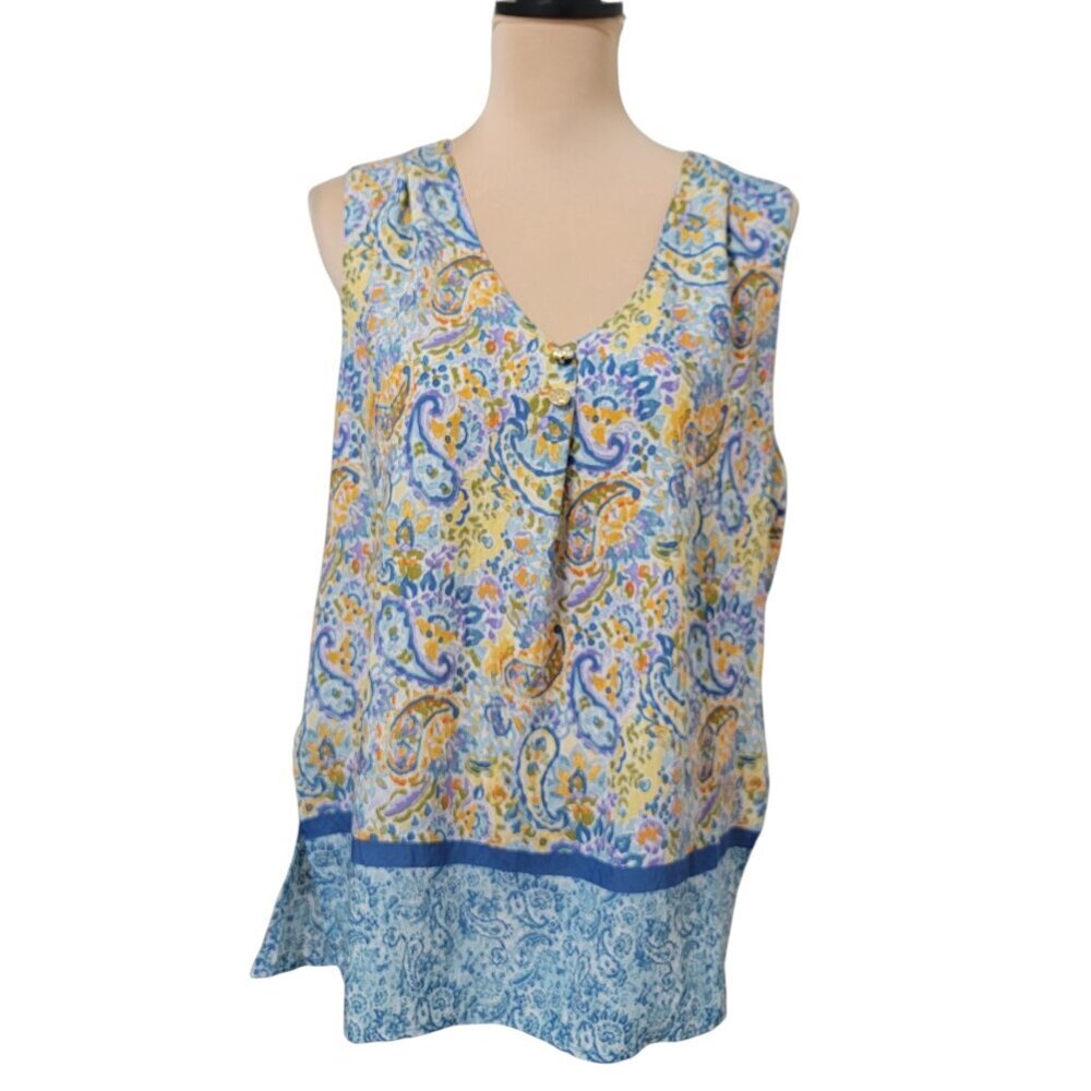 Floral & Ivy Size S Watercolor Paisley Sleeveless V Neck Blouse, NEW with Tag